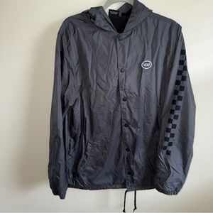 Vans Dark Grey Nylon Mens Fleece Lined Snap Front 2 Pocket Hoodie - M